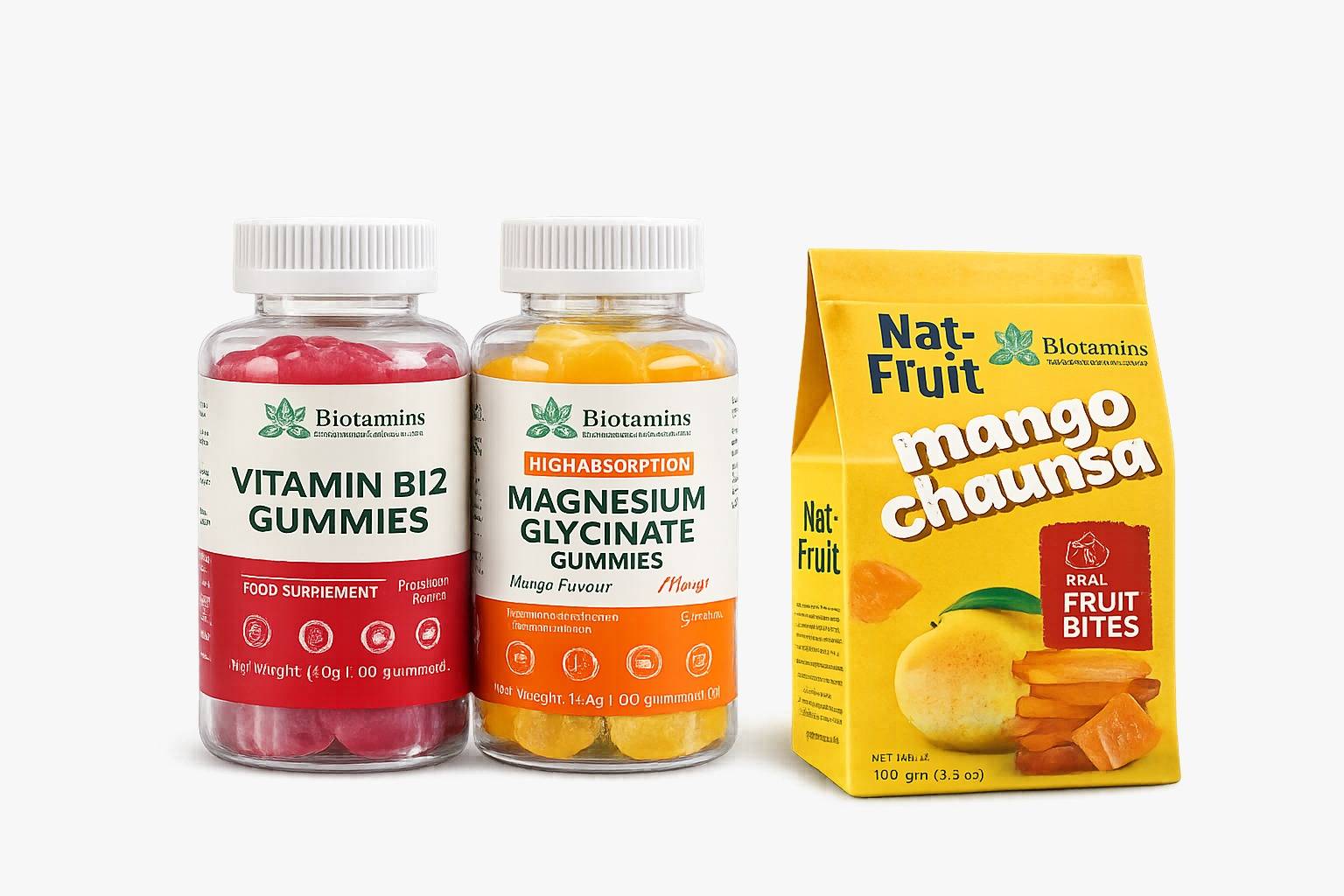 Pack of 3 Vitamin B12 Gummies, Magnesium Glycinate Gummies, Mango Chaunsa