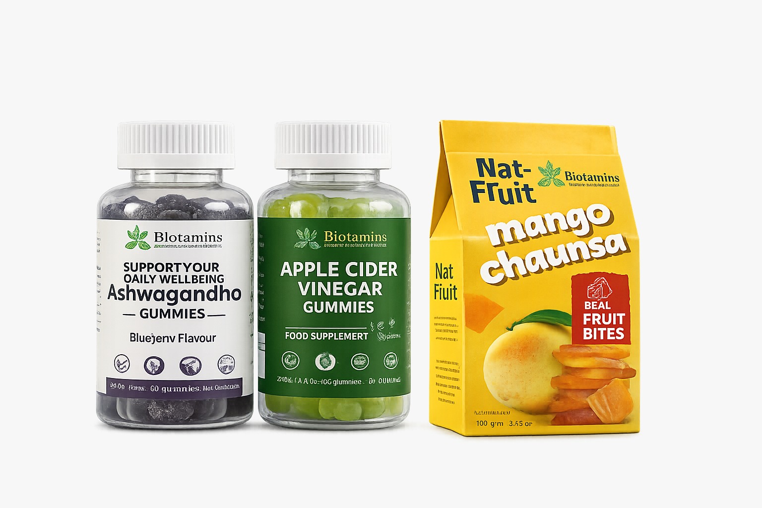 Pack of 3 Ashwagnada Gummies, Apple Cider Gummies and Chaunsa